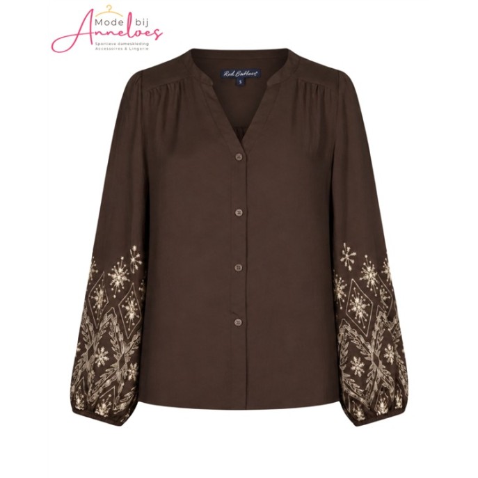 Red Button Blouse Embroidery SRB5152 Espresso Red Button Blouse Embroidery SRB5152 Espresso